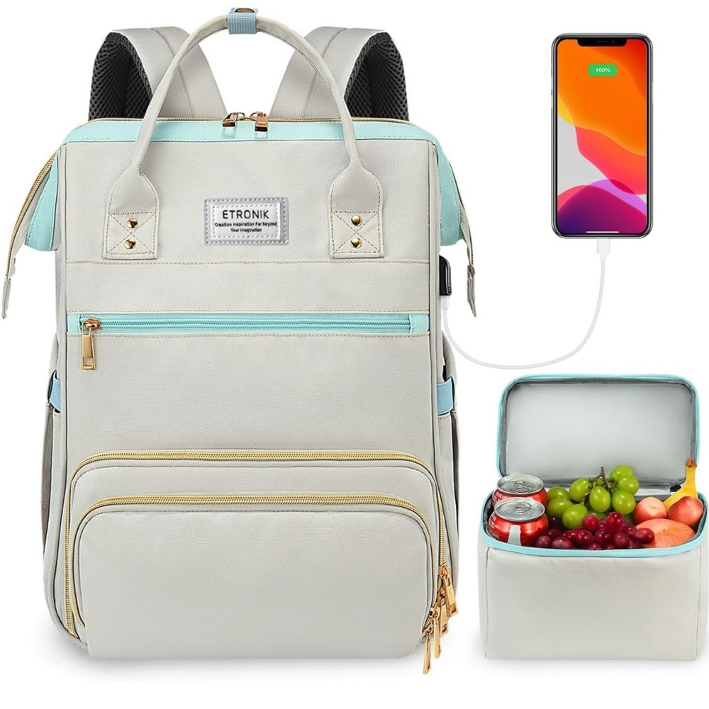 ETRONIK Lunch Backpack, 15.6 Inch Laptop Backpack with USB Port